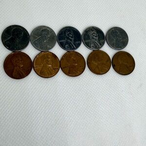 Vintage Penny Lot – 1943 Steel Cents + Wheat Pennies (10-Coin Set)